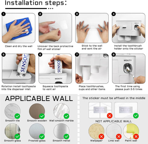 5 2 4 Toothbrush Holder Wall Mounted, WEKITY Multi-Functional Toothbrush and Toothpaste Dispenser for Bathroom