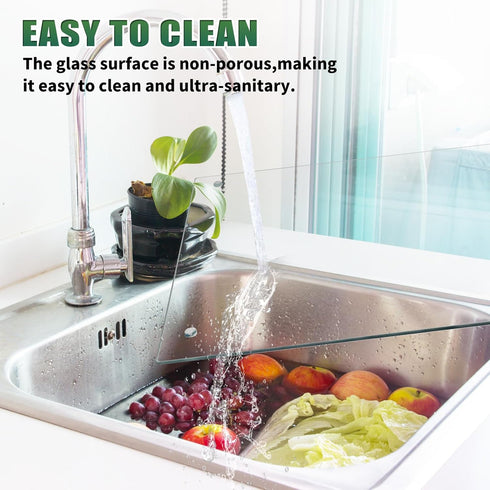 Tempered Glass Cutting Boards, 2PCS 12x16 inch Clear Non-Slip Boards for Kitchen Counter, Heat-Resistant, Easy to Clean