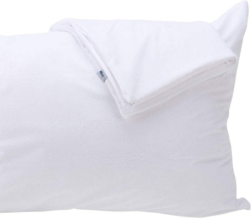 Feather Proof Pillow Protectors with Zipper, Standard Size 2 Pack - 100% Waterproof, Down Proof, Terry Surface