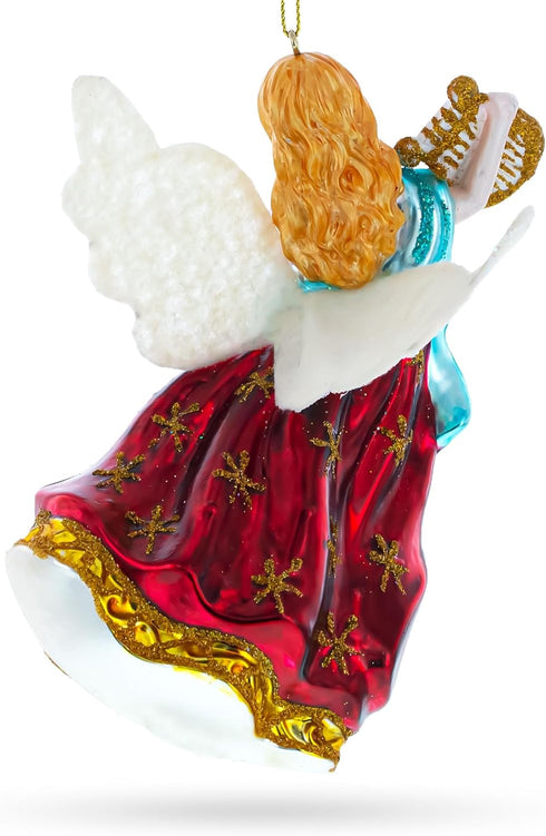 Angel Playing Music on Harp Blown Glass Christmas Ornament