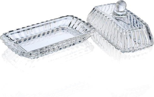 Countertop Clear Glass Butter Dish with Lid for - Refrigerator Door Shelf, Glass Butter Keeper Container, Butter Holder
