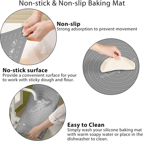 Silicone Pastry Mat Extra Thick Non-stick Baking Mat, 28" x 20" with Measurements for Rolling Dough, Kneading, Counter