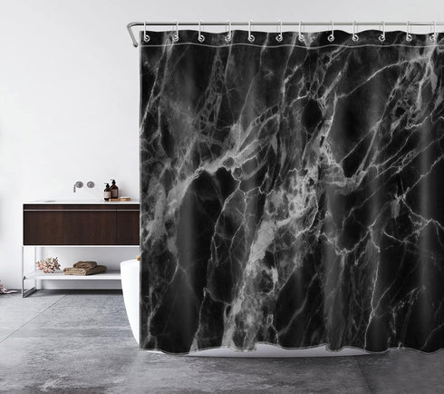LB Black Marble Shower Curtain - Abstract Natural Black Grey Marble Bathroom Curtain 72x72 inch Waterproof