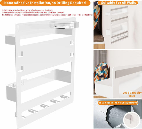 Yieach Bedside Wall Organizer for Dorm Bed,Rv,Small Room and Nightstand,Wall Mounted Floating Shelves and Bedside Shelf