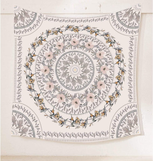 Simpkeely Sketched Floral Medallion Tapestry, Bohemian Mandala Wall Hanging for Home Décor, 59.1 x 59.1 Inches (Mauve)