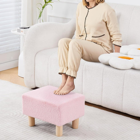 Wimarsbon Ottoman,Modern Footrest with Soft Padded Seat,Teddy Velvet Foot Stool with Wood Legs,Small Square Pouf