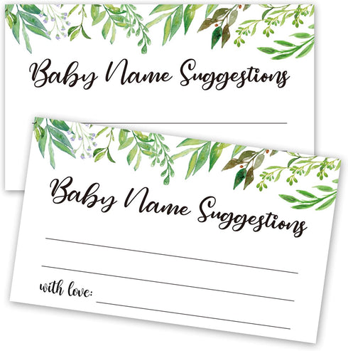 50 Baby Shower Name Suggestion Cards, Greenery Design for Baby Shower Games, 3.5 x 2 Inches