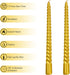 Twisted Candlesticks Golden Taper Candle - 10 Inch Gold Tapered Candles, Dripless Twist Candle Sticks for Home