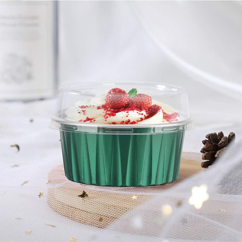 EUSOAR 50pcs 5 oz Aluminum Foil Cups with Lids, Baking Cups for Snacks, Desserts, Flan, Cupcake, Emerald Green
