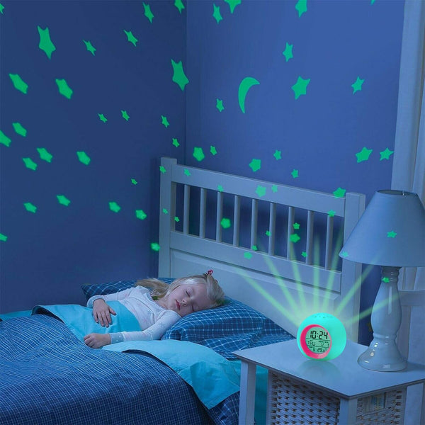 Tarklanda Kids Alarm Clock, Moon Stars Projector Alarm Clock with 7 Color Changing Night Light