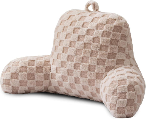 A Nice Night Faux Fur Reading Pillow,Checkered Fluffy Grid Plaid,Bed Wedge Pillow
