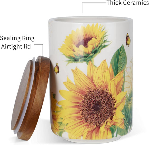 Sets Counter,Tea Set Set 3 Sunddo Sunflower Ceramic Canister for Kitchen Coffee Sugar Canister with Bamboo Lid