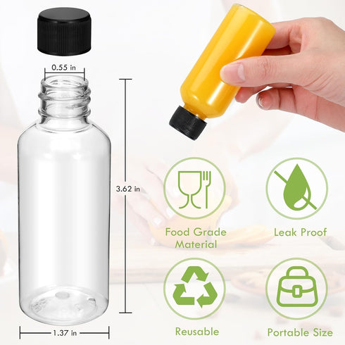 24 Pack 2 oz Shot Bottles with Caps, Mini Reusable Plastic Ginger Shots Bottle Leakproof Juice Shot Bottles with Lids