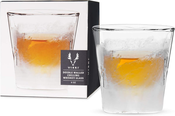 Viski Glacier Whiskey Glass - Double Walled Chilling Glass, 6 Ounces, Clear Glass, Set of 1