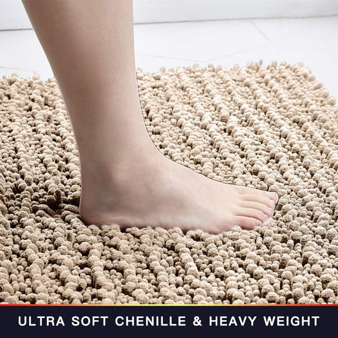 Walensee Non Slip Bathroom Rug (32x20 Inch Beige), Water Absorbent Super Soft Shaggy Chenille Mat