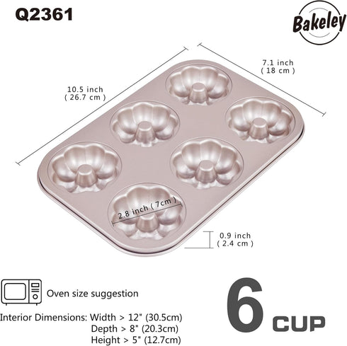 Flower Donut Pan, 6 Cavity Donut Mold Heavy Duty Steel Non-stick Flower Heart Shaped Bund Pans Pattern Doughnut Bakeware for Oven Baking (Champagne Gold) by Bakeley