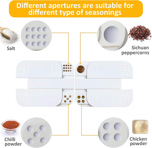 4-in-1 2 Packs 4 Travel Spice Containers - Portable Camping Seasoning Kit with Adjustable Sizes Hole Lid, Salt