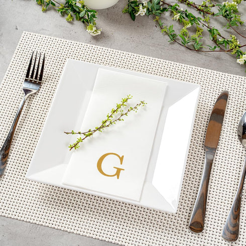 15.8 7.9 Inch 50 Luxenap X Linen-Feel Guest Towels, Lettered Hand Towels - Gold Letter 'G', Sans Serif Font, White