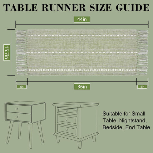15.7 36 inch, Summer Boho Table Runner Short x Spring Sage Green Coffee Table Cover, Green Linen Small Table Cloth