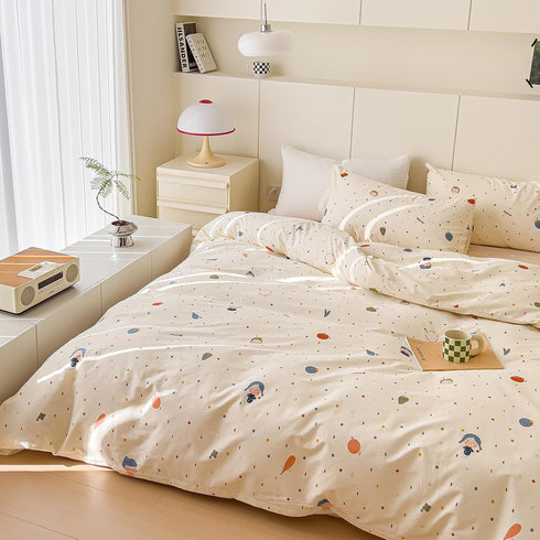 Set Set Set 3pcs AOJIM Cute Duvet Cover for Kids Adults, Pure Cotton Comforter Cover with Multiple Cartoon Pattern