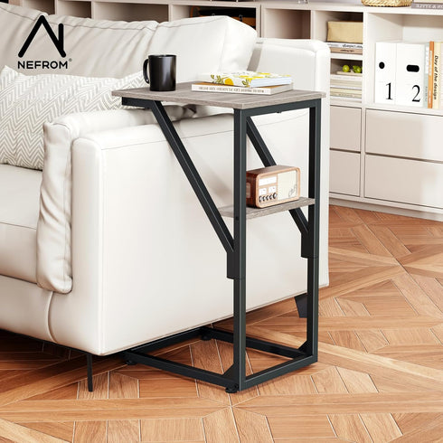 NEFROM ET-D-GY1 C-Shaped End Table, Small Couch Side Table, Sofa TV Tray Table for Living Room, Bedroom, Bedside