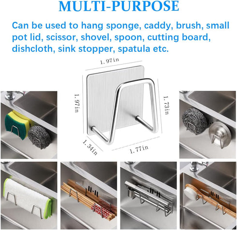 LYART 4Pcs Premium Sink Sponge Holder for Kitchen Sink Caddy - SUS304 Stainless Steel Waterproof Rustproof (Silver)