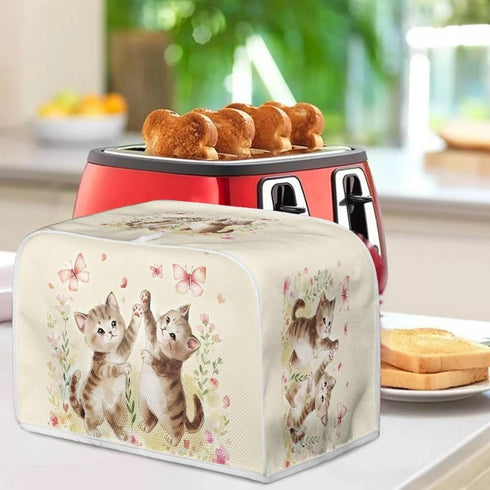 Cute Cat Butterfly Floral Print Toaster Cover, Waterproof for Standard 4 Slice Bread Maker, Kitchen Appliance Protector