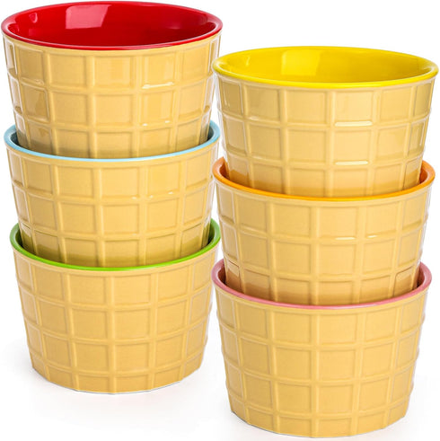 Set 6 9 Oz Elsjoy of Ceramic Ice Cream Cups, Porcelain Dessert Bowl Reusable Sundae Cups, Mini Ice Cream Bowls