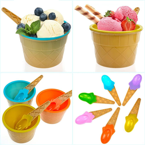 URMUYJJ Frozen Set (6) Ice Cream Cups with Spoons Cartoon Candy Colorice cream bowls Dessert Sundae Yogurt Bowls