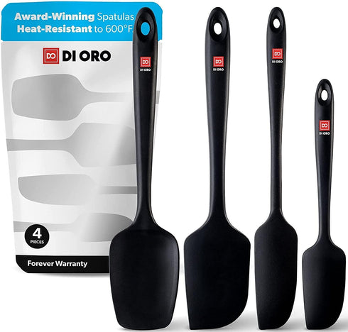 DI ORO 4pc Silicone Spatula Set, Rubber Kitchen Scraper for Baking, Cooking & Mixing, 600°F Heat-Resistant, Black
