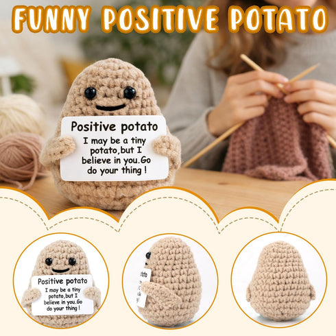 TOYMIS Mini Funny Knitted Wool Potato Toy with Positive Card - Creative Cute Crochet Doll Cheer Up Gift for Friends