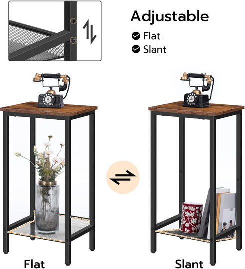 BF03DH01 HOOBRO Tall Side Table, Industrial End Telephone Table with Adjustable Mesh Shelves, Small Tall Night Stand