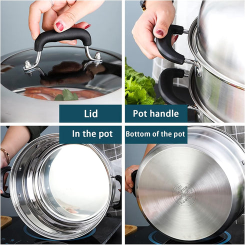 MANO Steamer Pot for Cooking, 11.8 Inch 2-Tier Stainless Steel Steaming Pot with Lid for Vegetables, Dumplings