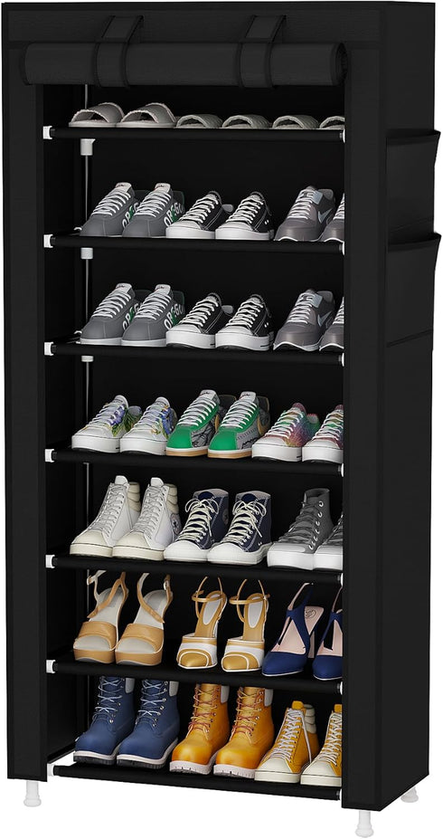 Calmootey 7 Tier Shoe Rack Organizer,Portable Shoe Shelf with Nonwoven Fabric Cover