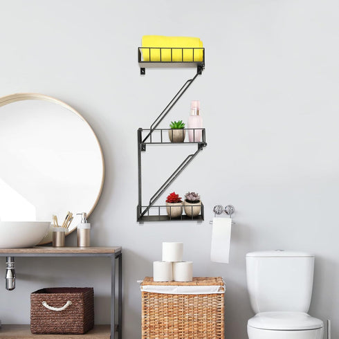 Zonon Display(Black,3 Fire Escape Wall Shelf Hanging Metal Ladder Shelves Wall Decor Cool Bookshelf Organizer Floating