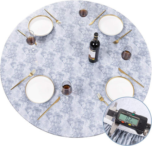UMINEUX Round Fitted Vinyl Tablecloth, Waterproof Wipeable Round Cover for Indoor Outdoor Use, Grey Marble