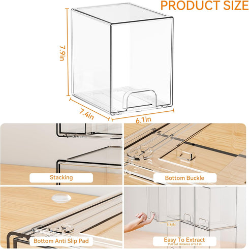 Yieach 7.5"H Drawers,4 Pack Closet Countertop Stackable Storage Clear Acrylic Drawer Organizer for Vanity,Under