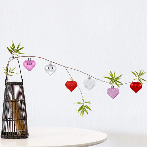 Emopeak 24 Pieces Romantic Heart Ornaments for Valentine Tree, Valentine's Day Heart Baubles - 2 Styles