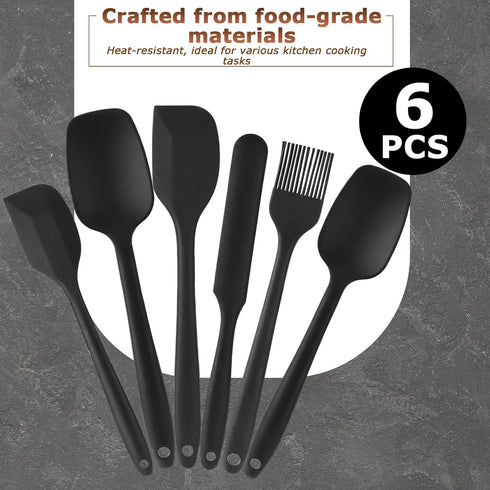 HANSGO 6PCS Silicone Spatula Set, High Heat-Resistant Rubber Kitchen Utensils for Cooking and Baking (Black)