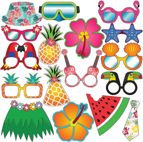 Luau Party Photo Prop Set - 40 pcs Hawaii Aloha Tropical Tiki Summer Themed Beach and Pool Party Supplies
