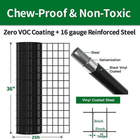 2 inch 3 inch 36inch 25ft 16 Amagabeli Black Coated Welded Wire Fence x x Gauge Garden Fence Chicken Wire Fencing Roll