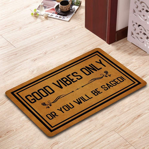Good Vibes Only Or You Will Be Saged Doormat Funny Doormat Sayings Front Door Mat Rubber Non Slip Backing Funny Welcome Mat Indoor Outdoor Rug 23.6 in(W) X 15.7 in(L) by IFHUH