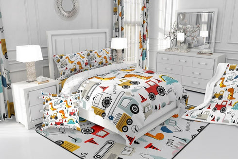 Set Set Set Set 1 Feelyou Construction Comforter Kids Cartoon Dinosaur Comforter Cover for Boys Equipment Trucks