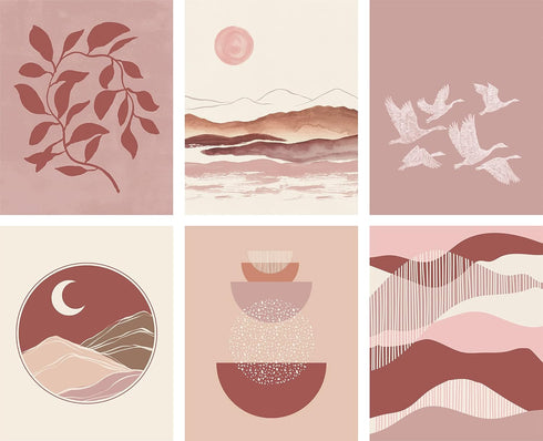 Boho Wall Decor Art Prints, 8x10 Set of 6 Modern Posters for Southwestern Desert Bedroom Decor