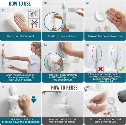 2 TAILI Soap Holder Soap Dish for Shower, Suction Cup Soap Holder for Shower Wall, Bathroom Accessories, Removable