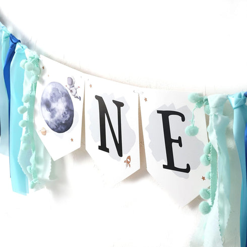HUHJRUAR 1st Outer Space Planets High Chair Banner - Astronaut Rocket Birthday Boy High Chair ONE Banner - First Trip