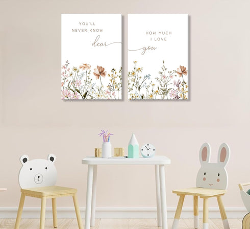 2 Pcs Wildflower Nursery Canvas Wall Art Flower Botanical Sentence Poster Painting Picture Wall Decor Boho Girl