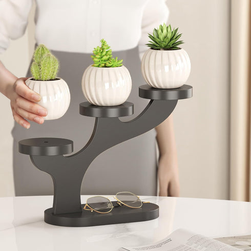 3 Bamboo Tabletop Plant Stand Indoor, Tier Wood Desktop Small Plant Shelf Window Sill Flower Holder Mini Tiered Plant