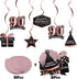 LINGTEER Happy 90th Birthday Decorations, 12 Pcs Black & Rose Gold Foil Swirls Streamer Set for Bday Party Gift
