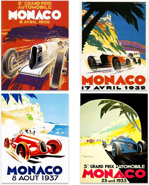 Artery8 Monaco Grand Prix Classic Racing Motor Sport Advert - Premium Wall Art Poster Pack of 8 for Home Decor